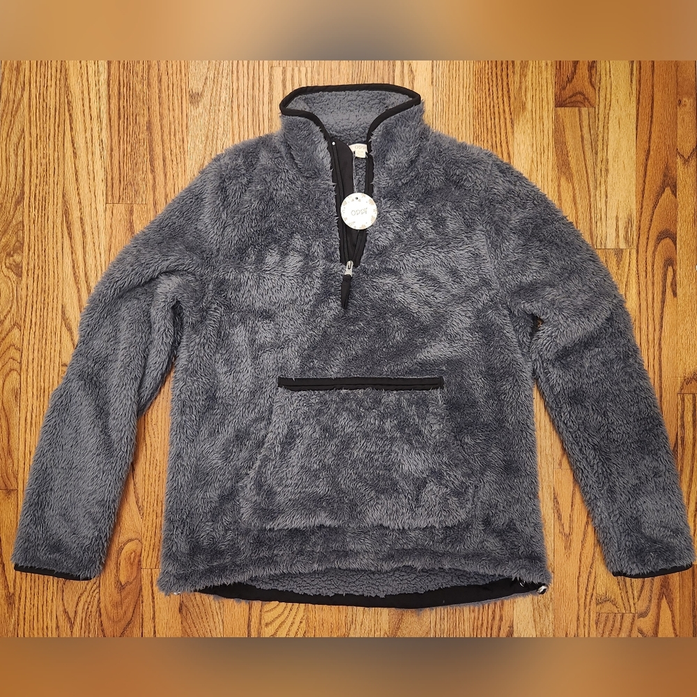 Oddy, Womens Pullover Sweatshirt, Gray-Black 1/4 Zip Fleece, S/M, New w/Tags